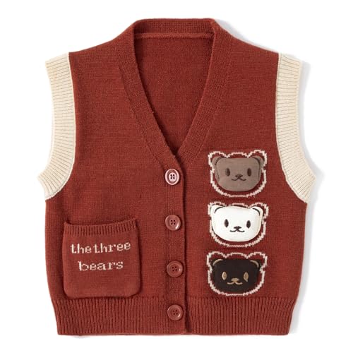 Sweater Vest Adorable Three Bears Design Toddler Sleeveless Cardigan with Pocket