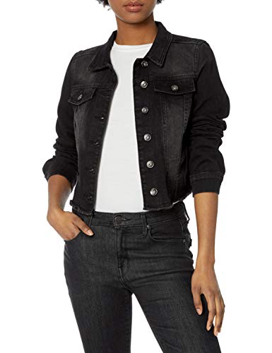dollhouse Women's Black Destructed/Frayed Denim Jacket, Hematite, L
