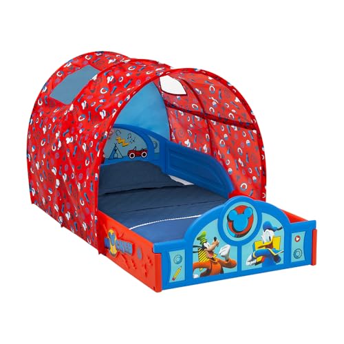 Image of USA1 Mickey Mouse Toddler Bed with Tent, Sturdy Kids Frame, Guardrails