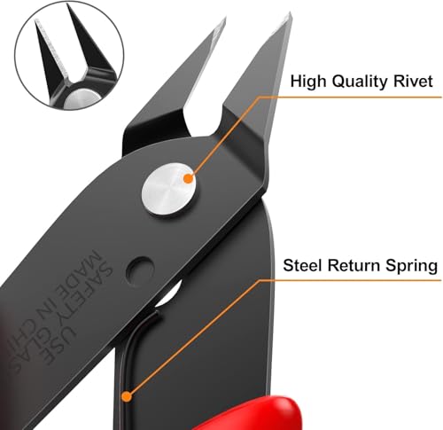 Image of BOENFU Precision Wire Cutter Zip Tie Cutters Flush Cutters Nippers Small Side Cutting Pliers for 3d Print, Plastic Models, Jewelry, Electronics, Red, 1-Pack