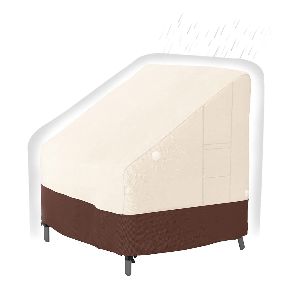Patio Chair Covers, Outdoor High Back Chair Cover, 600D Heavy Duty and Waterproof Outdoor Patio Furniture Cover, Tear-Resistant, 35" D x 28" W x 35" H, Beige & Brown