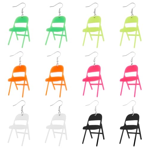 UNICRAFTAL 6 Colore Brillante Sedia Pieghevole Orecchini Divertente Lotta Metallo 3D Sedia Goccia Orecchini Pendenti Moda Creativa Acrilico Strani Orecchini Gioielli Alla Moda Regali per Donna