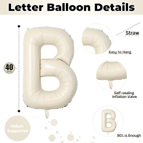 Image of 40 Inch Beige BABY Balloon for Baby Shower, Large Cream White Baby Foil Balloons Letters with Ribbon, Neutral Ivory Alphabet Baby Mylar Balloon Banner Sign for Gender Reveal Backdrop Party Decorations