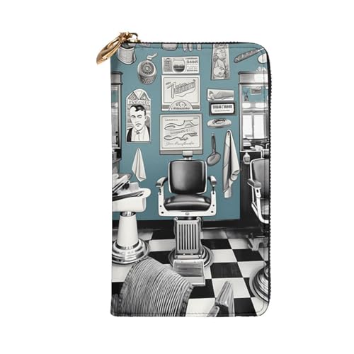 barber shop Wallet for Men Women Long Purse Leather Clutch Large Business Handbag Travel Phone Holder Credit Card Holder Money Case with Zipper Leather Wallets Gift2