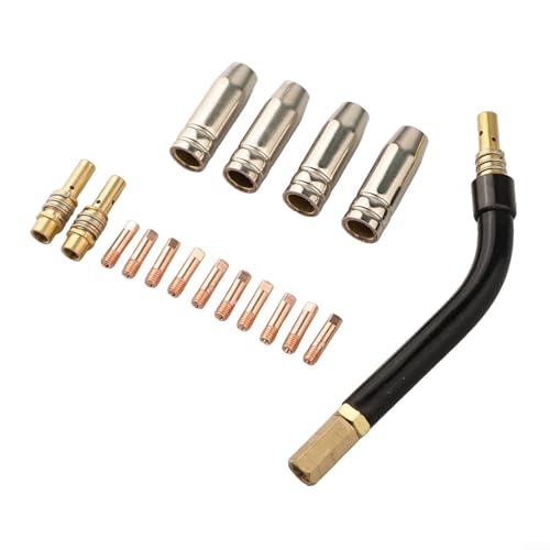 Juego de 17 piezas de soldador eléctrico para soplete Mig con cabezales de contacto y boquillas para uso profesional (kit de cuello de 0,8 mm)