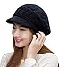 Women Fashion Hats HINDAWI Crochet Wool Knit Winter Warm Snow Cap with Visor Black