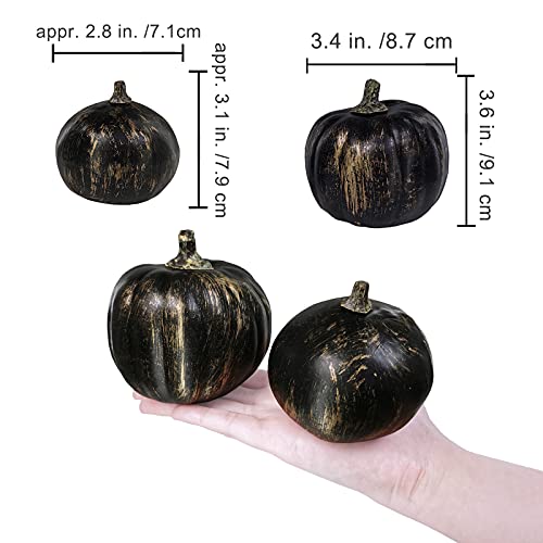 Image of Winlyn 7 Pcs Assorted Artificial Gold Brush Black Pumpkins Rustic Decorative Halloween Faux Foam Pumpkins for Fall Halloween Thanksgiving Tabletop Centerpiece Mantel Kitchen Decor