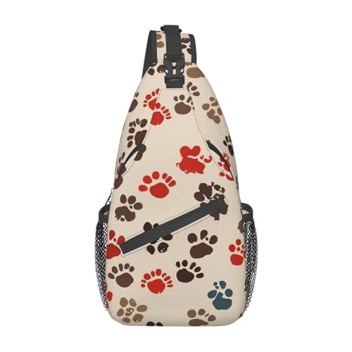 OUSIKA Cartoon Paw Prints Sling Bag Lightweight Chest Bag Crossbody Bag Shoulder Bag Sports Backpack For Women Men, Black, One Size