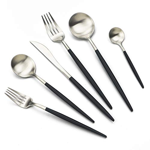 JASHII 18/10 Black Handle Flatware Silver...