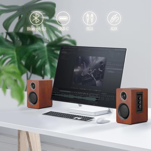 Image of Computer Speakers, Bluetooth 5.3, USB-C, AUX /RCA, 3.5-Inch Woofer, Brown