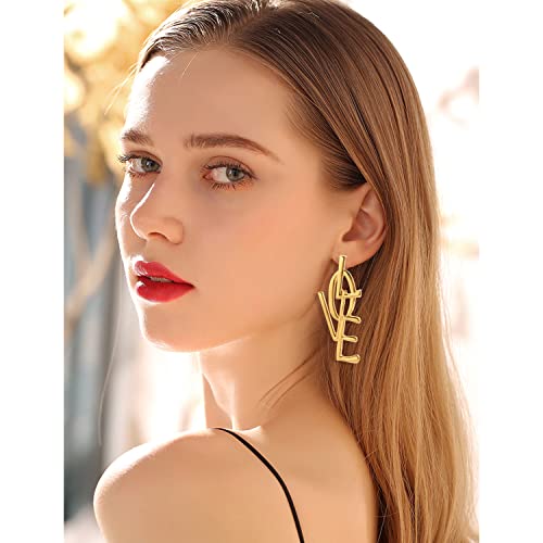 Simple Punk Love Letter Large Long Dangle Earrings Fashion English Alphabet Love Heart Shape Dangle Stud Earrings Statement Jewelry Gift for Women and Girls2