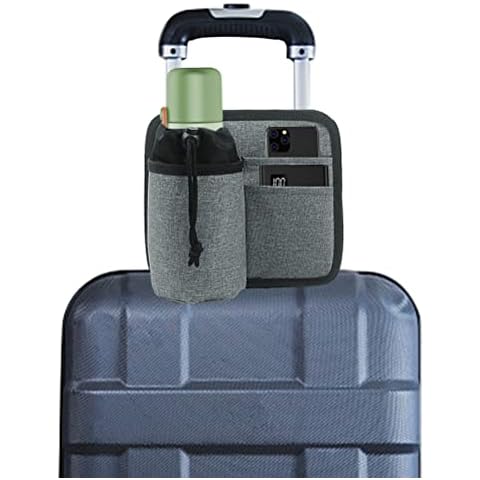 Yusat Luggage Travel Cup Holder Bag With Small And Large Pockets, Free Your Hand, Coffee Cups Bottle Drink Carrier Travel Accessories For Airport, Fits All Suitcase Handle Cover