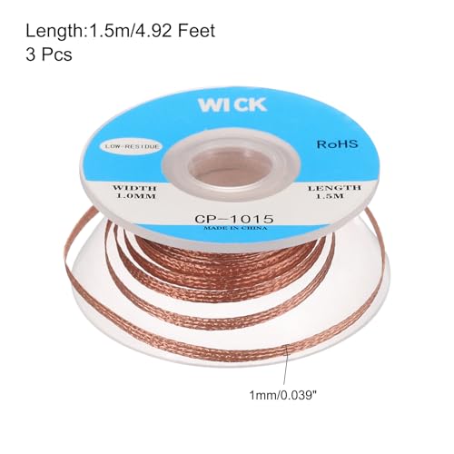 Image of MECCANIXITY Solder Wick Braid No-Clean Desoldering Wick Braid 0.04 Inch Width 5 Feet Length for Remove the Solder Electrical Components 3 Pack