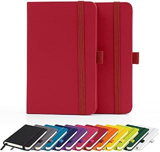 2 x Double Pack A6 Notebook New Lined Pocket Hardback Small Journal with Pen Loop, Elastic Closure and Ribbon Marker 196 Pages / 98 Sheets Notepad Note Book Notes Pad (Orange)