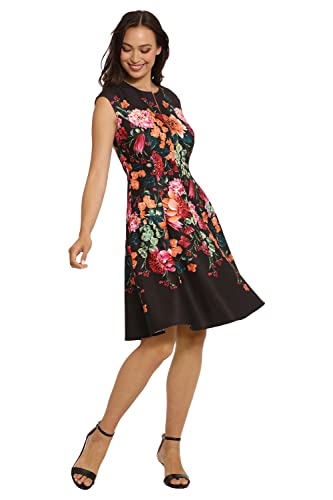 London Times Women's Feminine Floral Split Neck Flattering Fit and Flare Career Guest of Chic Polished2