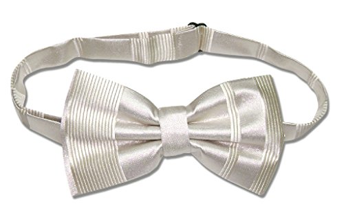 Vesuvio Napoli BOWTIE Cream Off-White Woven Striped Design Men's Bow Tie