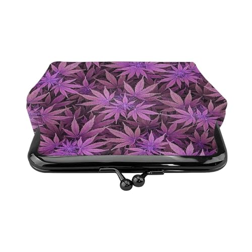 Pu Leather Buckle Coin Purse Purple Nature Leaf Pattern Girls Kiss-Lock Change Purse Wallets2