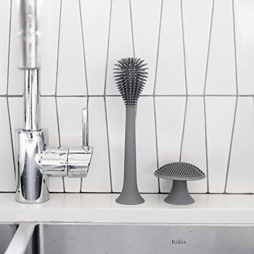 Image of ezpz Kitchen Duo Set (Gray) - 100% Silicone Reusable Durable Long-Lasting Bottle Brush + Mushroom Sponge with Suction Base for Cleaning Dishes, Cookware and Feeding Accessories