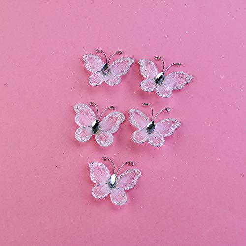 Toyvian 50Pcs Malha Borboleta Decoratios Fio Glitter Borboleta Com Gema 3D Enfeite de Parede Enfeite