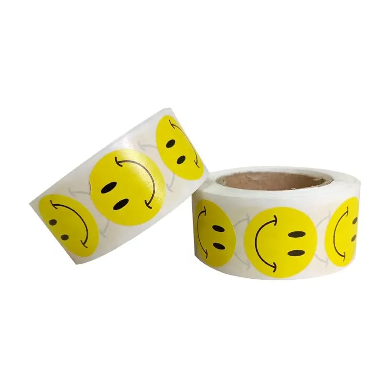 Image of Alokik Enterprise 1000 Pcs Happy Smiley Watercolor Thank You Stickers, Round Thank You Adhesive Sticker for Small Business Wedding Supplies Packing Stickers Gift Wrap (2 x Decorative Sticker Roll)