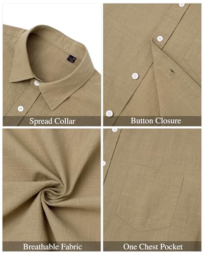 Image of J.VER Mens Linen Shirt Short Sleeve Button Down Casual Summer Shirts | Cotton Linen, Untucked, Big Tall, from Beach Camp Vacation, Cruise Fishing, Work Office, to Wedding Party Family, with Pocket