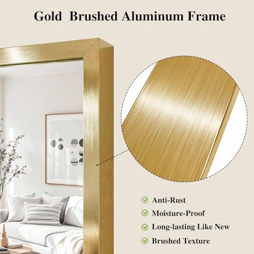 Image of Koonmi Gold Rectangle Wall Mirror, 20x30 Inch Bathroom Mirror, Aluminum Frame Vanity Mirror for Entryway, Living Room, Bedroom Bathroom, Hangs Horizontally or Vertically