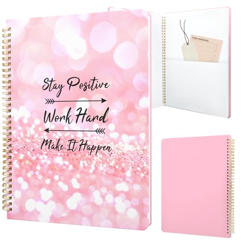 Image of Cute Spiral Notebook 8.5 x 11 Graph Paper Journal A4, Positive | 70 page, Note Book with Pocket, Large, Big, Hard Cover, Aesthetic, Pretty Design, for Women, Girls, Kawaii
