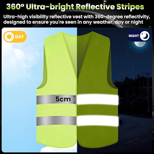 Starvortex Warnwesten Auto 5er, Klettstreifen Leuchtweste Warnweste Erwachsene, Strapazierfähig Sicherheitsweste Auto Damen Herren Kinder, Leicht warnweste Gelb, Atmungsaktiv Große Fahrrad Zubehör