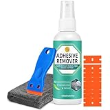 Spray Rimuovi Colla 120ml, potente rimuovi colla e sciogli silicone con raschietto e panno, adesivo rimuovi silicone elimina etichette, nastro, adesivi da vetro, plastica, auto, tappeti