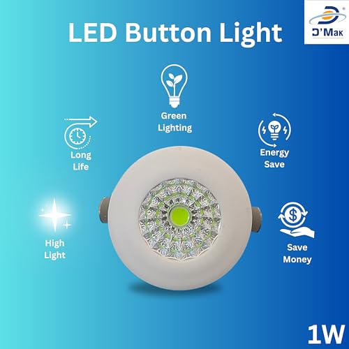 Image of D'Mak 1 Watt Round LED Button COB Green Focus Light for POP /Recessed Lighting (Green, Pack of 8)