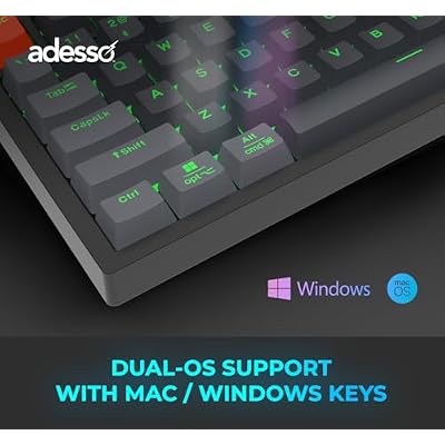 Adesso EasyTouch 1100 Wired/Wireless/Bluetooth Multi-OS Illuminated Mechanical VIA Compact Keyboard with Copilot Ai Hotkey