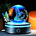 3D Hummingbird Crystal Ball Night Light Hummingbird Gifts Glass Animals Figurinefor Home Bedroom Decor, Birthday, Christmas, Animal Lovers(60mm, Colorful LED Base)