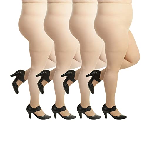 Image of Silky Toes Plus Size 20D Sheer Pantyhose for Women | 1-4 Pairs Durable Queen Tights with Reinforced Toe, High-Waist Stockings