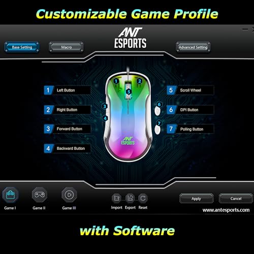 Image of Ant Esports GM610 7D Crystal Full RGB Gaming Mouse, Instant 825 Chip, 7 Adjustable DPI Up to 12800, Lightweight Mouse, 7 Buttons, Ergonomic Gamer Mice for Windows /Laptop /PC /Mac OS- White