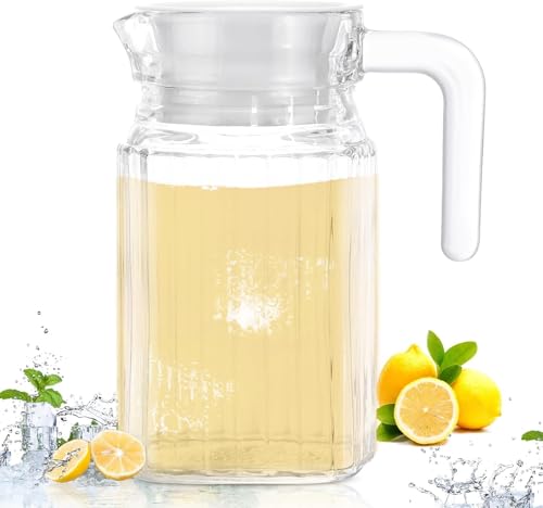 Image of Martvia Premium Juice and Water Glass Pitcher jug with Lid 1.8 Liter Romantic Style jugs with Handle Pitcher for Serve Water, Milk Juice, Lassi, Cocktail, Ideal for Gift Beverage Carafes (NP - 25)