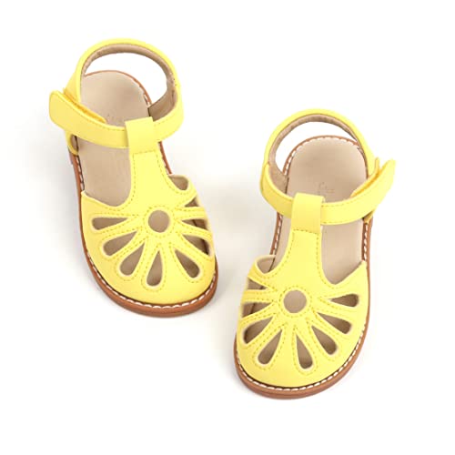 Image of THEE BRON Toddler Girls Closed-Toe Sandals Sweet Retro Cutout Summer Dress Shoes