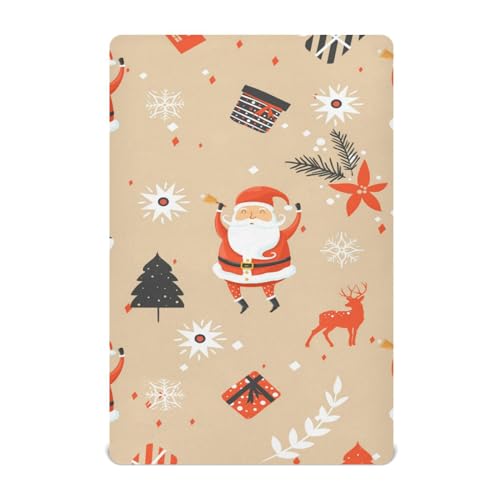 Moudou Christmas Santa Claus Playard Sheet for Boy Girls, Soft Breathable Fitted Toddler Sheet for Standard Playard Bed Mattress, 39 x 27 x 5 Inch