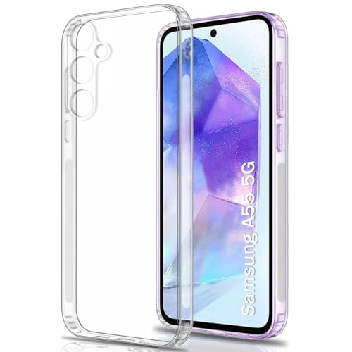 TheGiftKart Back Cover Soft Case for Samsung Galaxy A55 5G | Best Camera Protection | Inbuilt Dust Plugs & Anti-Slip Grip | Ultra Clear Slim Back Cover Case for Samsung A55 5G (Silicone, Transparent)- Best and cheap mobile covers in India