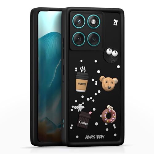 Image of Bintage Cute Fun Taddy Cartoon 3D Ball Bear Milk Donut Coffee Cup Silicon Case Full Body & Camera Protection Back Cover Compatible for Motorola Moto Edge 60 5G - Black