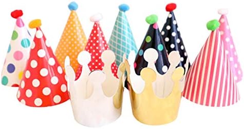 lovely Mini paper cone birthday party hats for Children ，Fun Party Hats Set for Kids Birthday New Year, Hats Set of 9 Hats and 2 Crowns