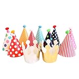lovely Mini paper cone birthday party hats for Children ，Fun Party Hats Set for Kids Birthday New Year, Hats Set of 9 Hats and 2 Crowns
