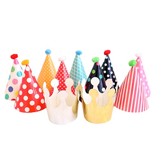 Lovely Mini Paper Cone Birthday Party Hats For Children ，Fun Party Hats Set For Kids Birthday New Year, Hats Set Of 9 Hats And 2 Crowns #TOP2