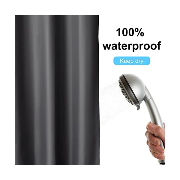 DUFU Wasserdichter Duschvorhang, Waschbar Schnelltrocknend Textil Stoff Polyester Badewanne Vorhang mit 12 Duschvorhängeringen, Transparent Duschvorhang, Dunkelgrau (180 x 200 cm) – Bild 7