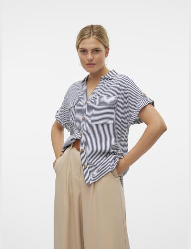 VERO MODA Damen Vmbumpy S/S Shirt WVN Ga Noos, Blau, L – Ansicht 2