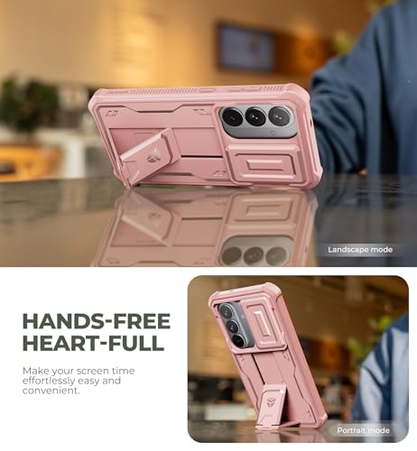 Image of Dexnor for Samsung Galaxy S26 Case with Upgraded Slide Camera Cover & 2 Front Frames & Built-in Screen Protector & Kickstand, Heavy-Duty Rugged Case Full-Body Protective Cover(2026),6.3 inch,Peony Pink