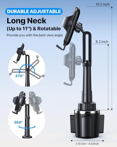 andobil [Upgrade Version Cup Phone Holder for Car Universal Adjustable Long Neck Car Phone Mount Cradle Friendly Compatible with iPhone Samsung Google and All 4.0-7.0 inches Smartphones