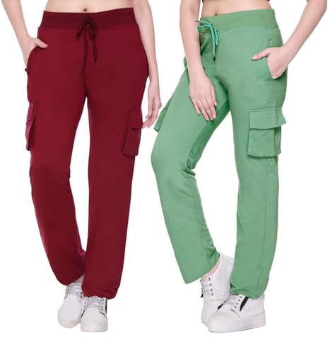 Image of White Moon Women's 4 Pocket Cargo Joggers for Gym - Comfortable Track Pants for Women, Cotton Jogger Combo Pack of 2, Ideal Track Pants for Women, Cargo Joggers for Everyday Wear