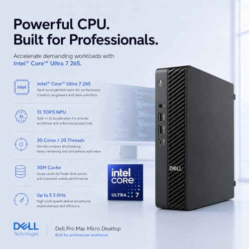 Image of Dell Pro Max Micro FCM2250 Desktop, NVIDIA RTX A1000 8GB, Intel Ultra 7 265