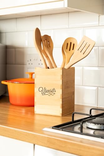 Extra Large Adjustable Utensil Holder Caddy Box - Bamboo 5.25x5.25x8in by Cookbook People