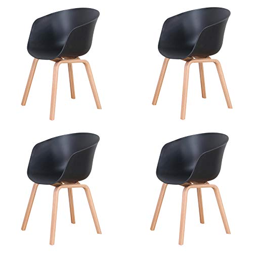 Sillas Comedor Pack 4,Sillas Comedor Madera Pata de Madera Silla para Cocina, Restaurante, Comedor-Silla Gris (Negro-4...